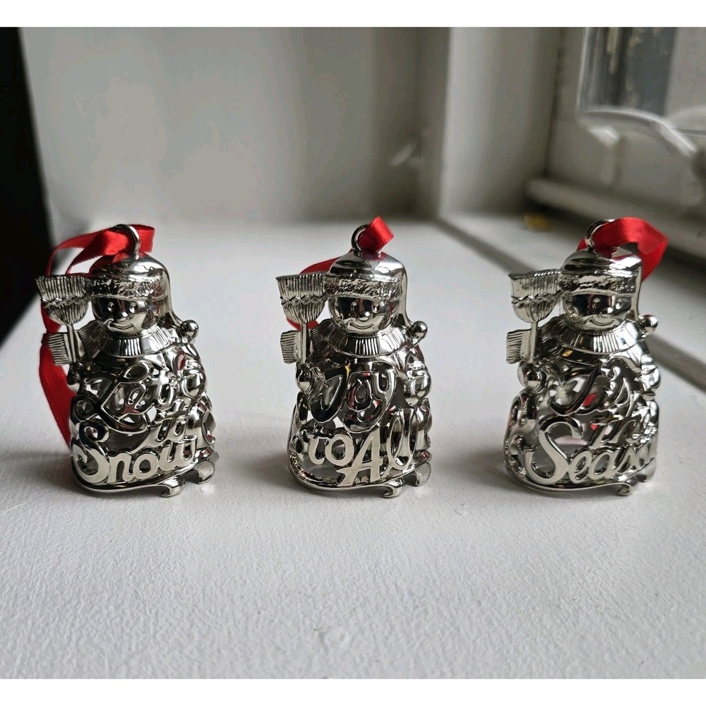 Lenox Holiday "Snowmen" Silverplate Ornament Set of 3